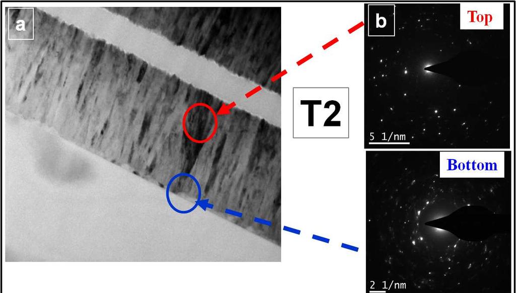 Figure 6.17: Cross-sectional TEM image of TiO 2 thin film (T2) with thickness of 620 nm (purely anatase structure).