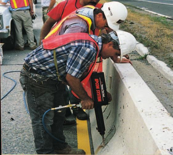 APPLICATIONS APPROVALS/LISTINGS Anchoring a concrete traic barrier wall to concrete bridge deck.