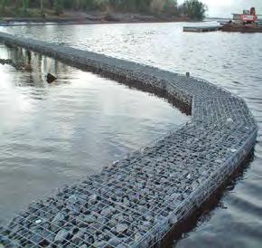 Gabion walls as a secondary defence should be analysed as a mass gravity wall and have a stepped face, the gabions should be set down into the beach beyond the depth of variation in level anticipated