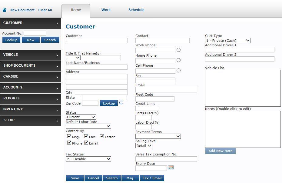 Selecting/Adding a Customer New vehicles are automatically assigned to the CASH account. To add or assign a customer record, click on the Customer menu button.