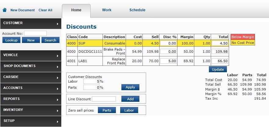 Discounts Discounts can be applied using a percentage or a dollar amount calculation. Click on the Discounts Button on the work screen.