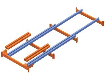 Assembly for two pallets deep This assembly has only two rails and two parallel trol leys.