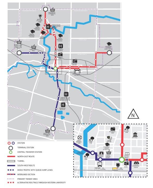 Figure 1: Rapid Transit Corridors Note: This network is based on a preferred routing through the Western University Campus.