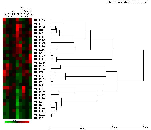 Hierarchical Clustering Yoshimura et al, Intratumoural mrna expression of genes from the oestradiol