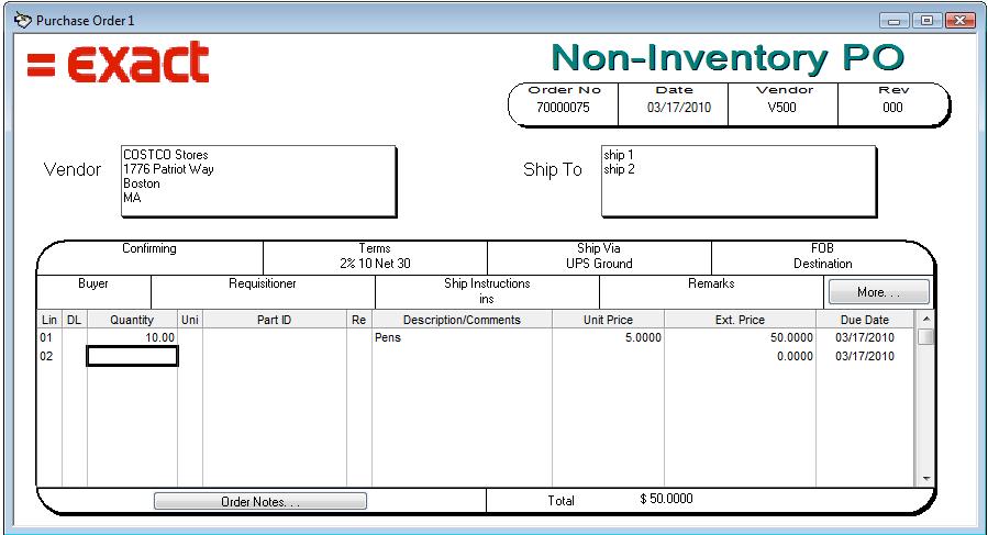 Purchasing Control User Guide - 29 of 96 Non-Inventory PO You can edit an existing non-inventory purchase order or create a new PO without going through the purchase requisition process.