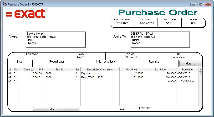 Purchasing Control User Guide - 41 of 96 6. Purchase Order Select Activity > Purchase Order. To create a new PO, select the PO Menu > New. Type purchase order information in the PO form fields.