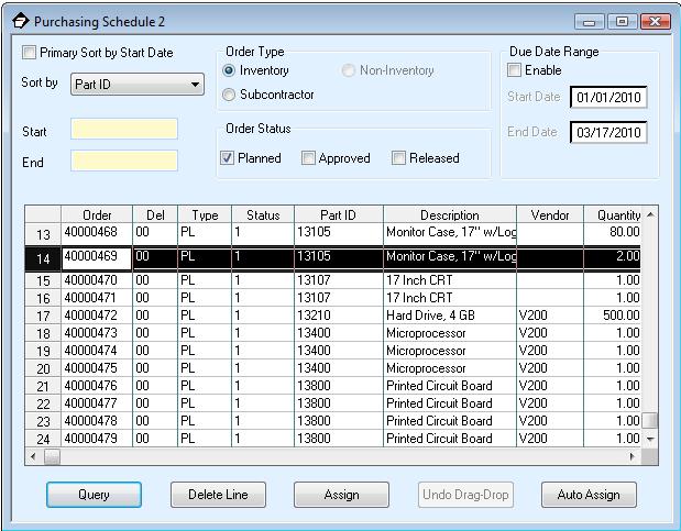 Purchasing Control User Guide - 71 of 96 7.7.2 Assign to an Existing PO Select an order or orders using the Purchasing Schedule grid.