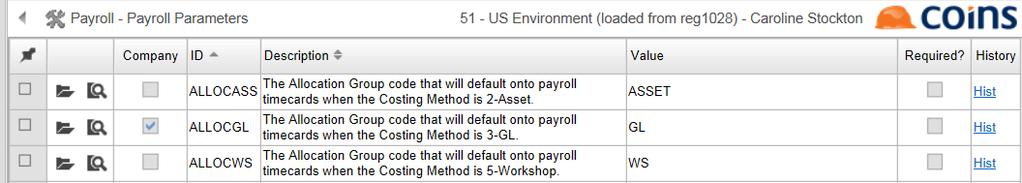 Figure 10: Allocation Parameters in Payroll 2.4.