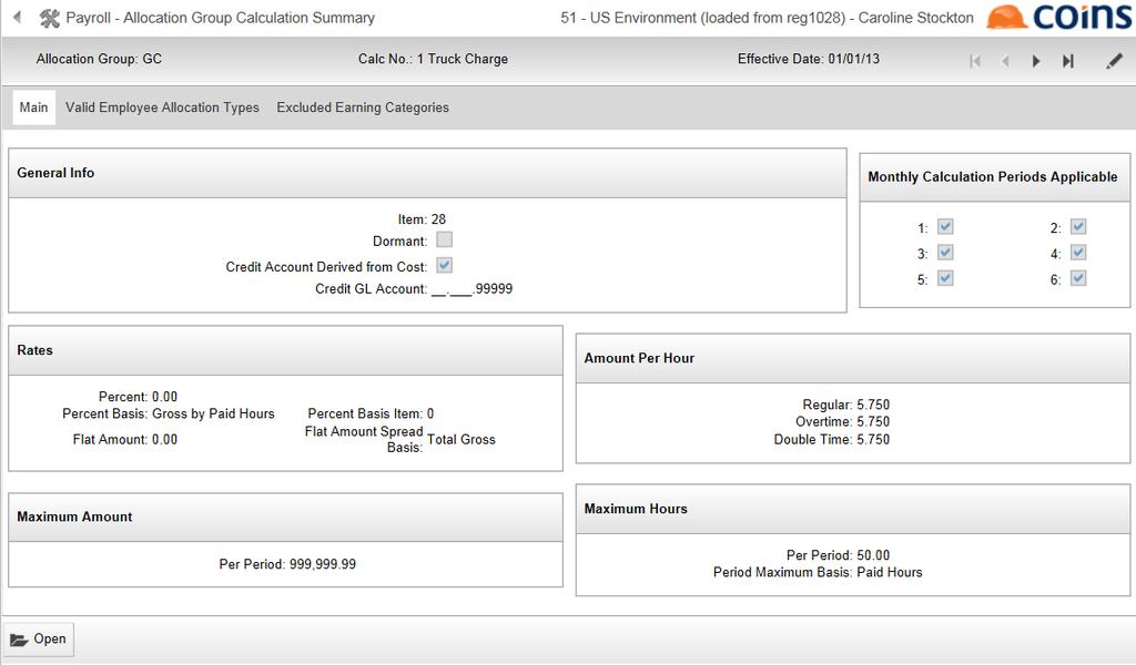Figure 5: Allocation Calculations Main Tab 2.3.1 Define GL Credit Account You may derive the GL Credit Account from either the Pay Item or, beginning with COINS version 10.