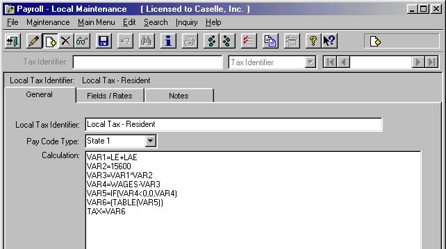 Adding a Local Tax Identifier If the Local Tax will use a calculation to calculate an amount, set up the Local Table. Exemption calculations are an example of a tax that requires a unique calculation.