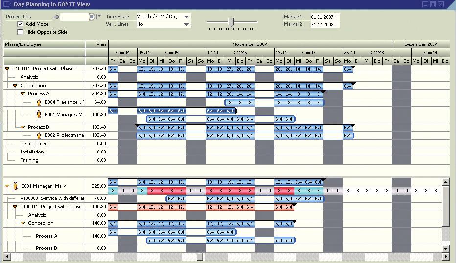 11 Period Planning A matrix for period planning is available that enables the user to plan the resources for each month per phase.