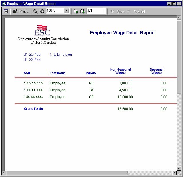 To print the Employee Wage Detail Report, click Print from the toolbar.