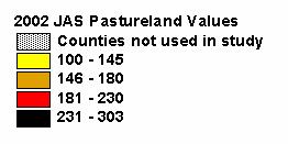 The number of JAS sites within the study counties varied from year to year with a high of 198 sites in 2002 and a low of 150 sites in 2003 (Table 5).
