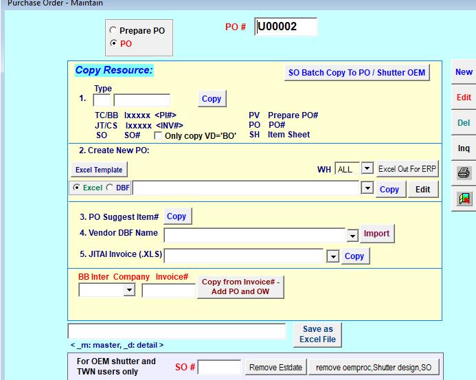 Click on New to create new Purchase Order New For Create a New Purchase Order to