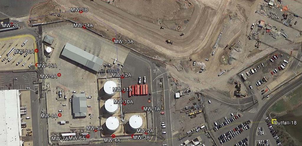 Location of Filter Vessel Pipe Fuel Farm Facility Tanks N 400 Feet Source: Google Earth Legend Monitoring Well Location Oil Water Separator Location Approximate Storm Sewer Location Monitoring Well