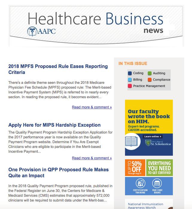 Email Advertising Healthcare Business Tips & Resources Healthcare Business Tips & Resources is a monthly e-newsletter sent to more than 165,000 members and several thousand non-members on the 22nd of