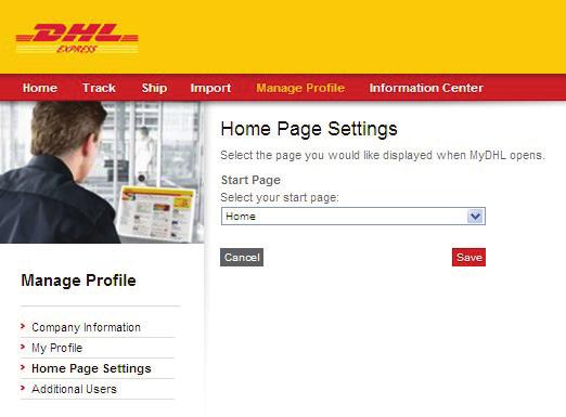 com/mydhl and select Manage Profile on the top navigation bar. 2.