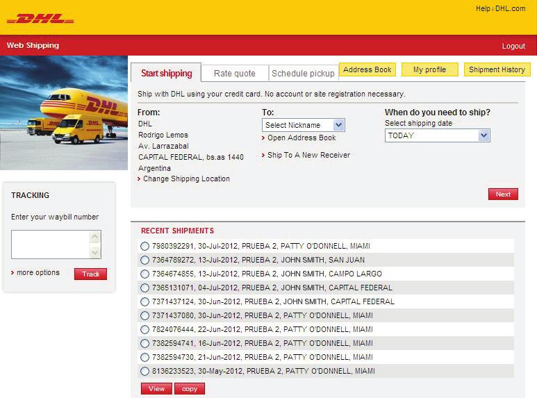 Corporate Administrators: go to page 15 to begin granting access to others. Shipping with a Credit Card 1. Login at www.dhl.com/mydhl. 2. Scroll over Ship on the top navigation bar.