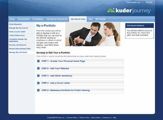 KUDER JOURNEY AS A VALUABLE TOOL FOR ASSISTING CLIENTS Figure 9: Developing an e-portfolio The best way to get to know this system is to use it yourself.