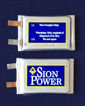 Sion Power Li-S Rechargeable Cells Weight 14-16 g Dimensions 52