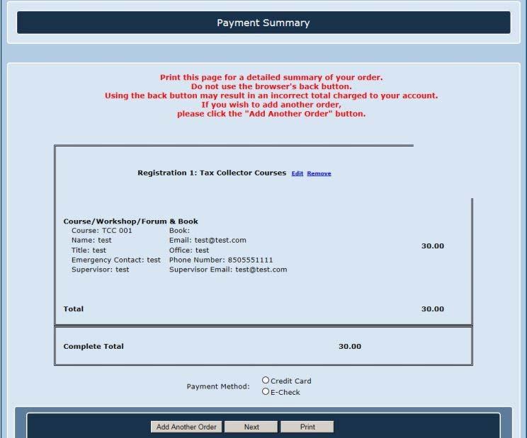 Step 6 When you choose to move onto the payment section you will be see a Payment Summary page.