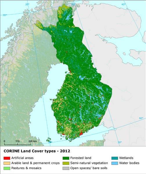 Land cover 2012 Overview of land cover & change The land cover development in Finland has similar intensity and structure as in the previous period, with only slightly lower overall change rate.