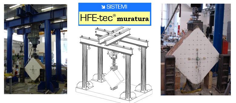 Two experimental examples of the System HFE-tec muratura by measuring the diagonal compressive strength on wall with dimension 100x100x40 cm