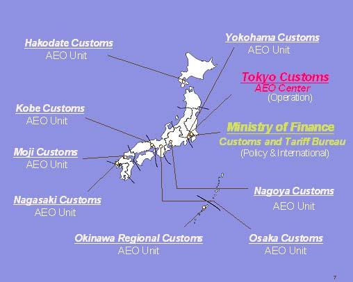 Operation of Japan s AEO program Customs and Tariff Bureau, Ministry of Finance is responsible for the policy and planning function of AEO program.