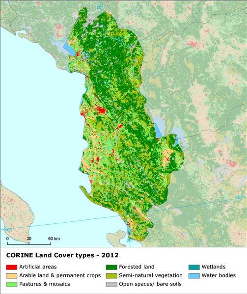 Land cover 2012 Overview of land cover & change With an annual land cover change rate of 0.1, the overall pace of landscape development in Albania is much slower, compared to the previous period.