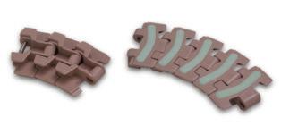 thermoplastic sideflexing chains WITH UE INSETS - HFL 878 O SEIES TAVEL HFL 878 O - HIGH FITION LINK Pins in special chrome-nickel stainless, work hardened for high resistance.