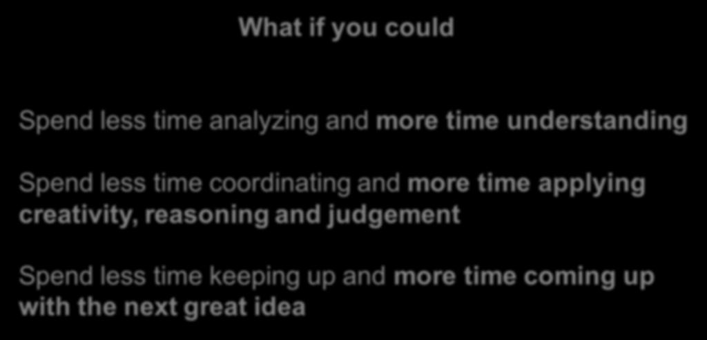applying creativity, reasoning and judgement Spend less time