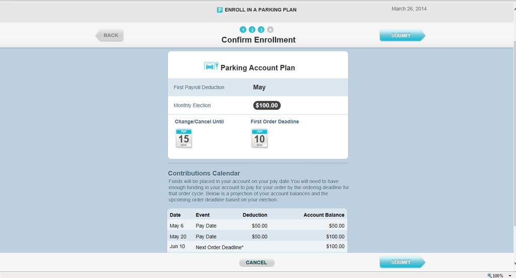 Step 6: Confirm enrollment in the Parking Account Plan Confirm that the enrollment
