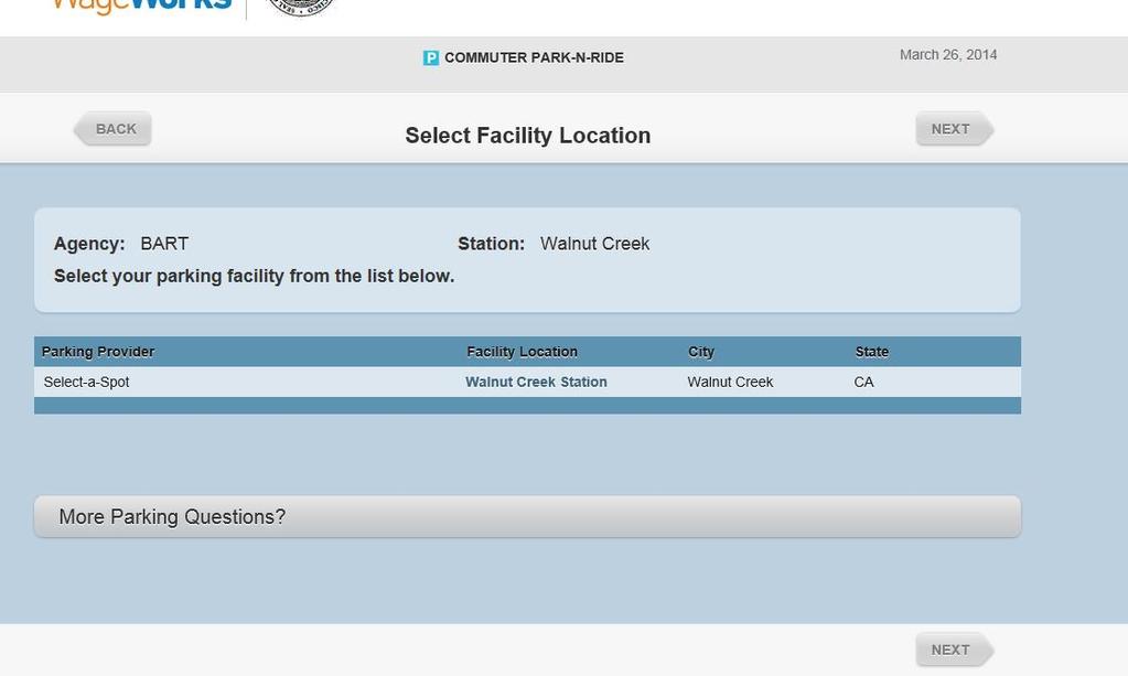 Step 10: Select a facility location Confirm your facility location and click next.