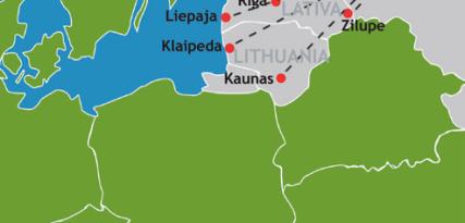 Klaipedaand Kaunas (Lithuania), Zilupe, Riga, Liepăja and