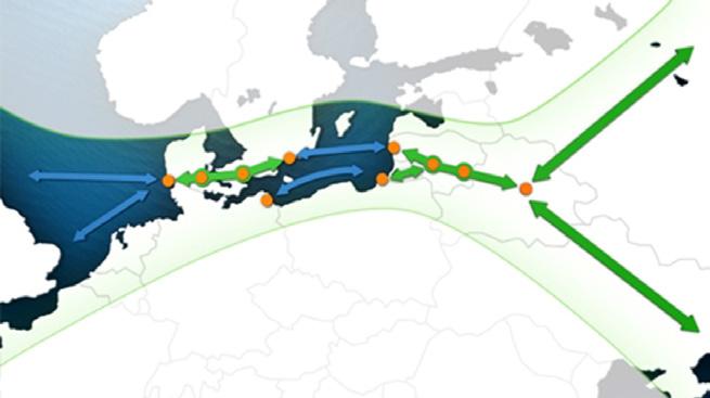 Relevant projects under the BSR Programme 2007-2013 The East West Transport Corridor (EWTCII) EWTCII links Minsk,Vilnius, Klaipeda/Kaliningrad with Denmark (Esbjerg) via south Sweden and with Germany