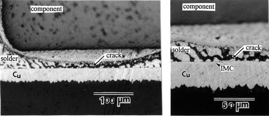 10 and 11 show that the cracks do initiate and propagate along the IMC/bulk solder interface. Normally, there exists a difference of CTE between the PCB and the components (e.g., ppm/ C, ppm/ C).