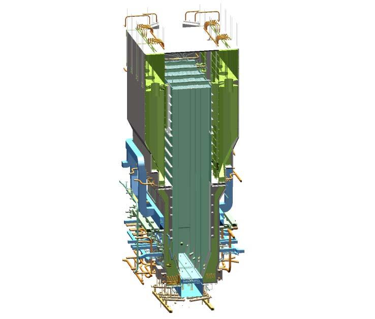 steam parameters. With Benson vertical tube technology, heat transfer rate is very low and uniform. Concept is based on in-line boiler arrangement, which is presented in Figure 2.