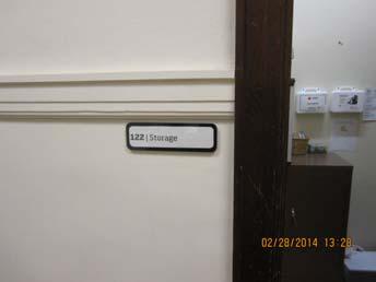 Field Date: 2/24/2014 Report Date 2/27/2014 Barrier #: 61A Bldg Name: Women's Building Reference Dwg: 4 of 6 Floor 1 Mail Room 122 Barrier Signage Performance Standard: Permanent Room/Space Tactile