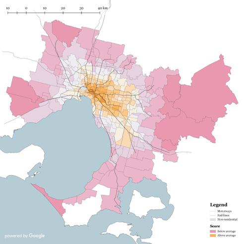 Current overall accessibility (within 30 mins) - top 10 suburbs Melbourne (top) Southbank Parkville South Yarra - West East Melbourne South Yarra - East South Melbourne Armadale Fitzroy North Mount