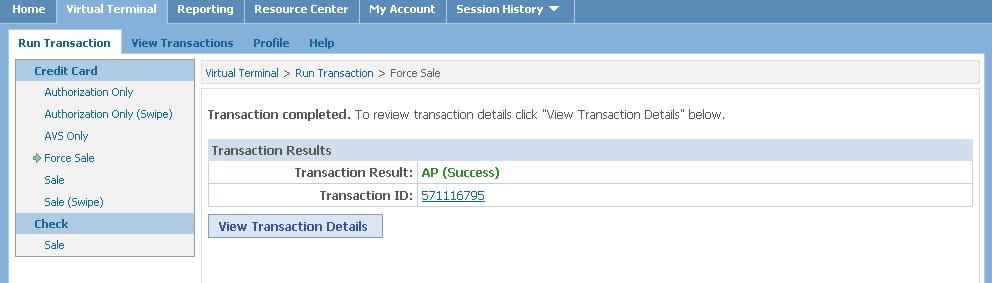 (Figure 5.2.1) Enter the transaction and credit card information, and click Submit. 5.9.