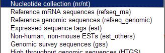 BLAST databases Peptide Sequence Databases nr: non-redundant GenBank CDS translations+pdb+swissprot+pir+prf RefSeq_protein: reference