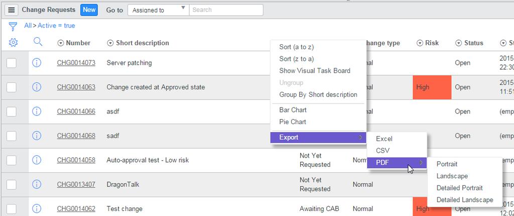 4 Exporting List Data Export a list of records by right-clicking on a list header bar and selecting the export type.