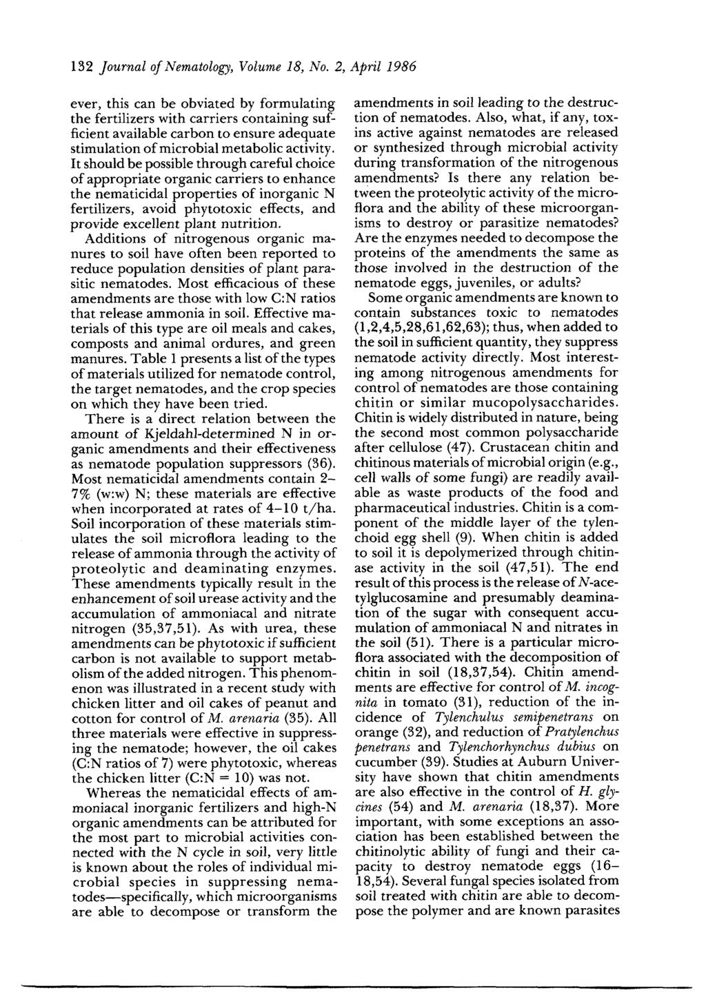 132 Journal of Nematology, Volume 18, No.