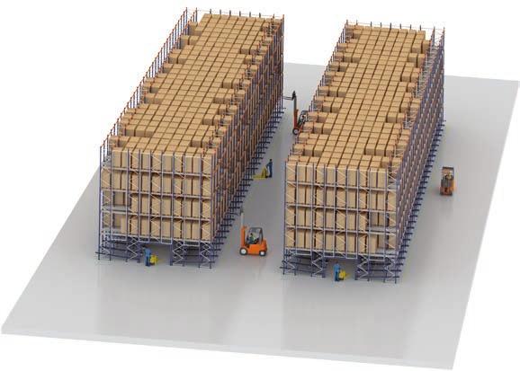 Warehouse with semi-automated Pallet Shuttle system consisting of two modules combined with live levels for picking.