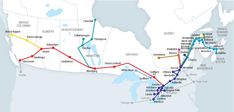 The challenge faced by VIA Rail is that it operates from coast to coast and mostly on infrastructure owned by other railways (only about 180 miles of track is owned by VIA Rail).