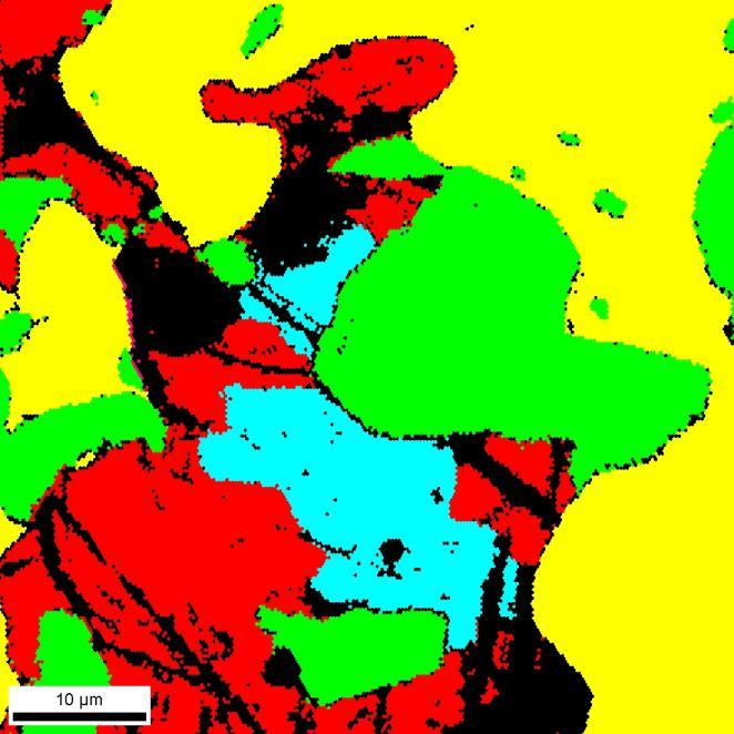 EBSD mapping results: ChI-Scan EBSD maps: Left: Image Quality map