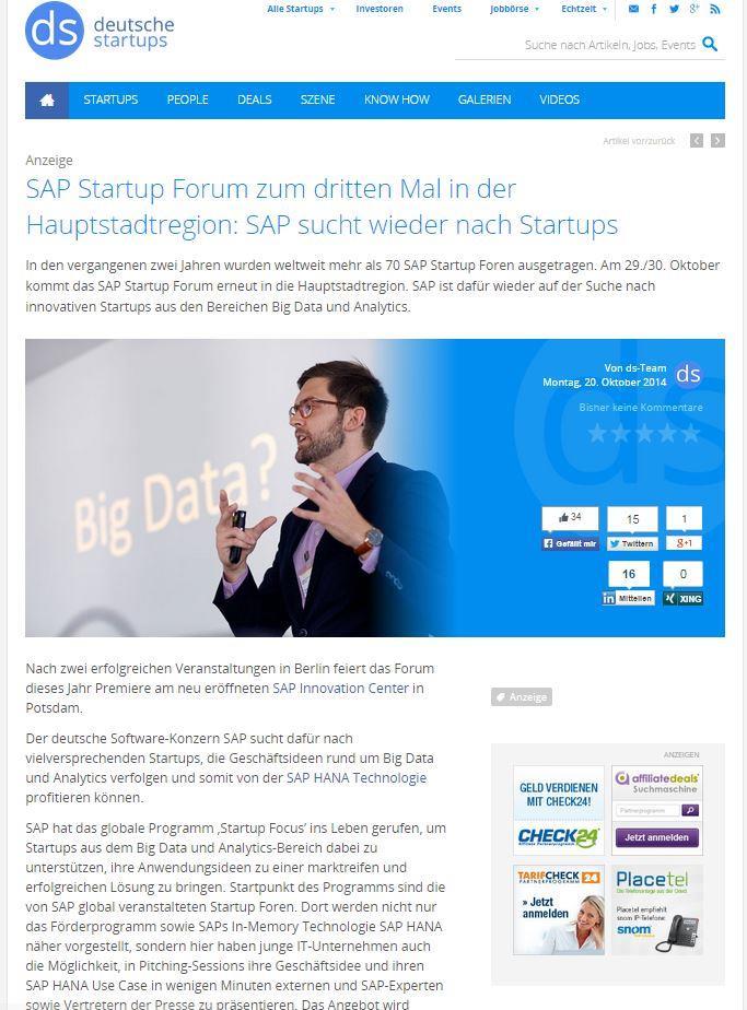 /Article deutsche-startups.de The sponsored post is a display in the editorial style of deutsche-startups.de. Advantages: In addition to the visitors of the website you achieve also all feed readers, newsletter-subscribers, the pursuers on Twitter and fans on Facebook.