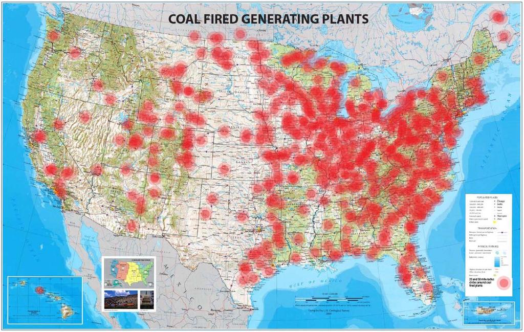 Coal Fired Fly Ash Generating Power Plants 50 mile radius