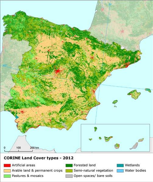 Land cover 2012 Overview of land cover & change The overall annual land cover change rate in Spain is 0,2, which is just around the European average.