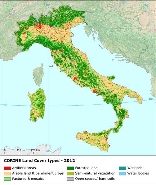 Land cover 2012 Overview of land cover & change Italy is a country with a relatively stable landscape, compared to the European average.